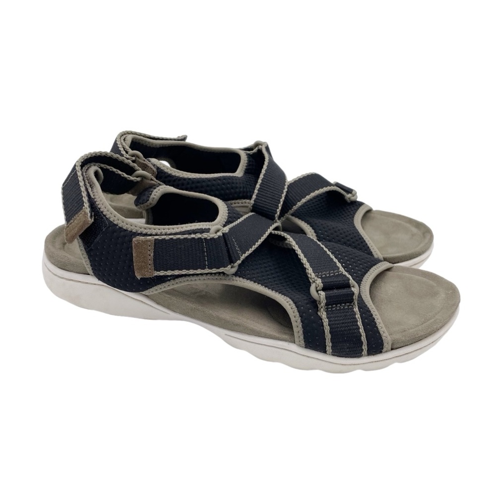 Clarks Women's Amanda Stroll Flat Sandal Black Moss Green Comfort Shoes Size 10